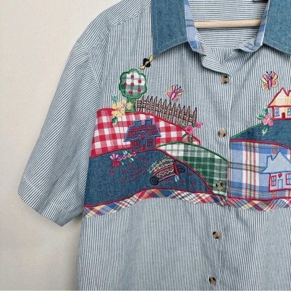 Victoria Jones  Woman 22W Short Sleeve Cotton Button Shirt Embroidery Cottage - Picture 6 of 12